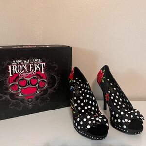 Iron Fist Black and White Polka Dot Heels